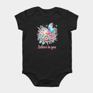 BELIEVE IN YOU, FLORAL BUTTERFLY MENTAL HEALTH QUOTES, SELF LOVE QUOTES Baby Bodysuit